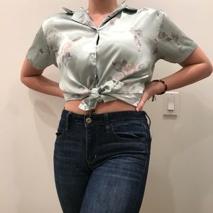 Silk floral button down